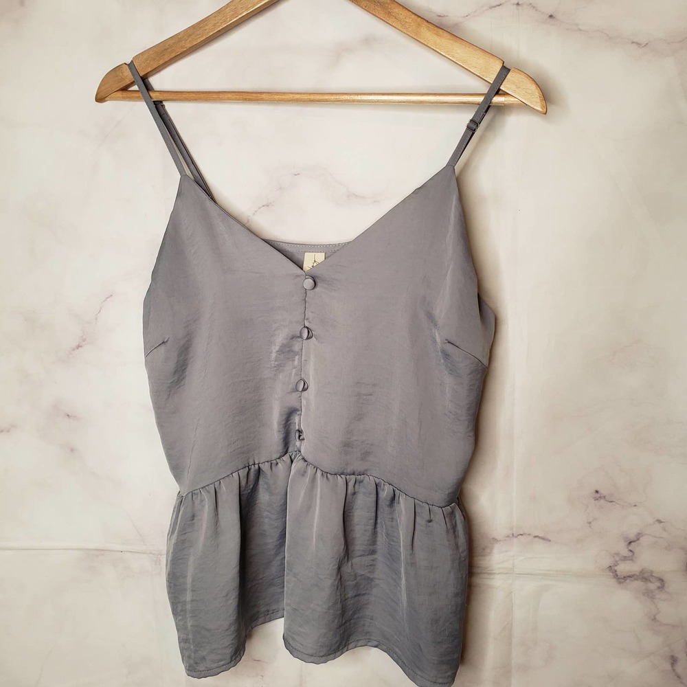 ALLISON JOY gray peplum tank top S